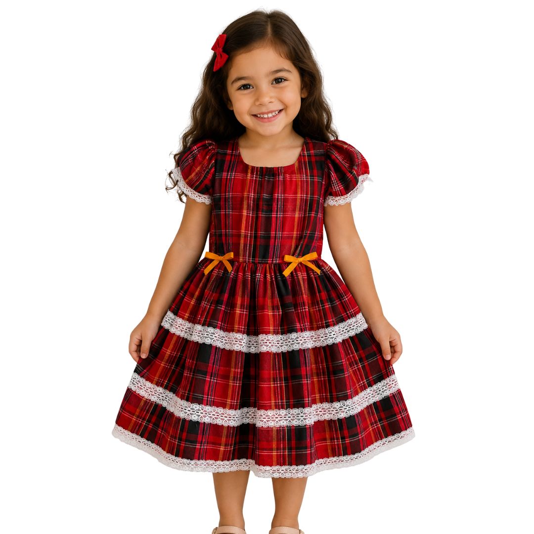 Vestido Festa Junina Xadrez Vermelho