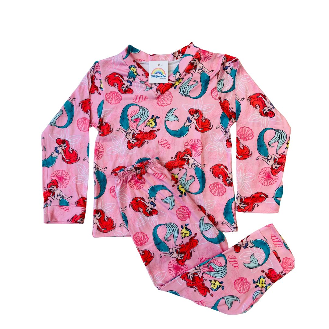 Pijama Infantil Manga Longa Pequena Sereia