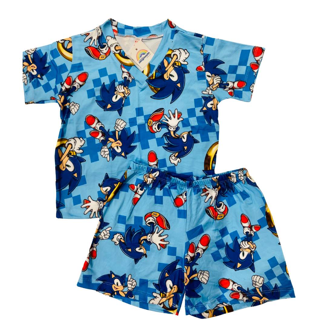 Pijama Infantil Manga Curta Sonic Anéis