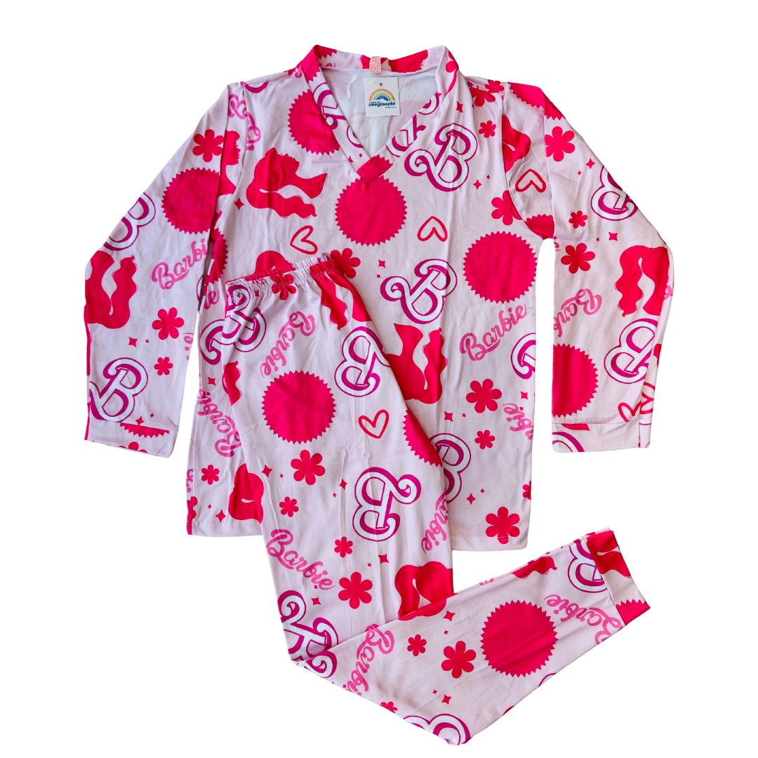 Pijama Infantil Manga Longa Barbie Rosa Bebê
