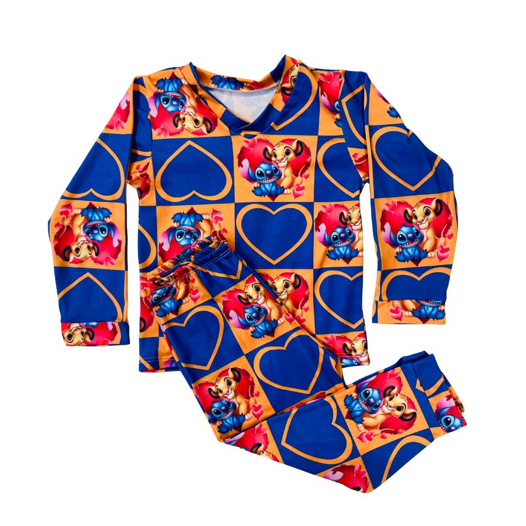 Pijama Infantil Manga Longa Stitch e Rei Leão