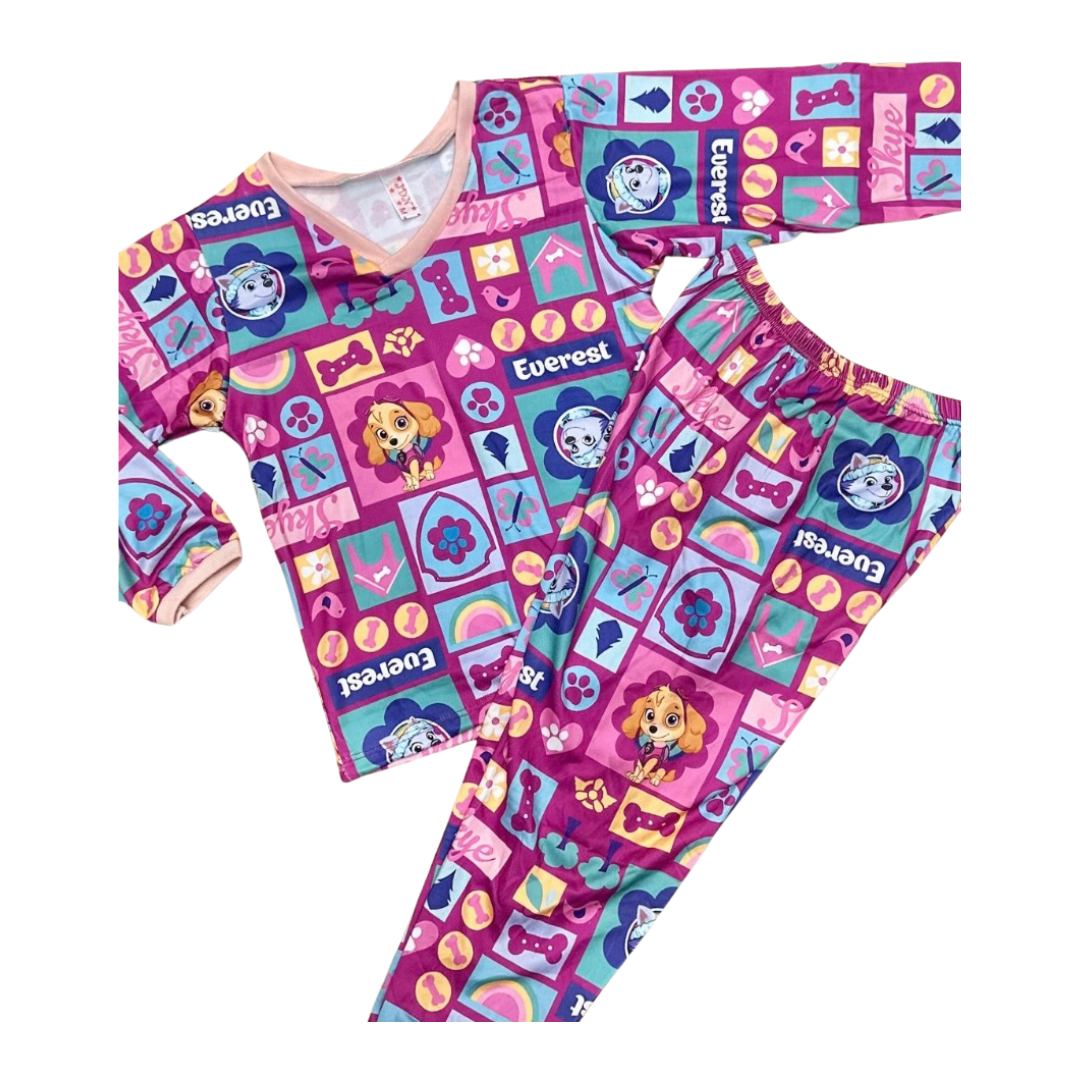 Pijama Infantil Manga Longa Patrulha Canina Skye e Everest