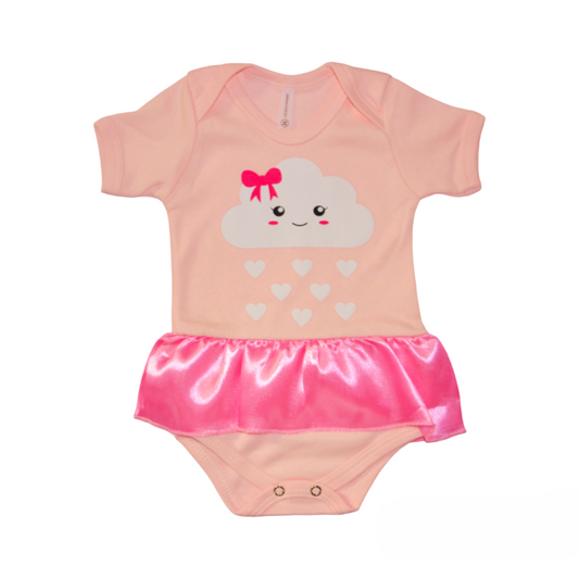 Body Bebê Chuva Rosa Com Saia