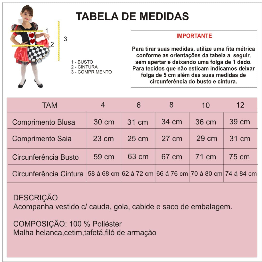 Fantasia Infantil Dama de Copa Luxo