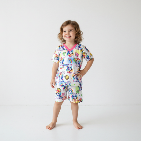 Pijama Infantil Manga Curta Unicornio