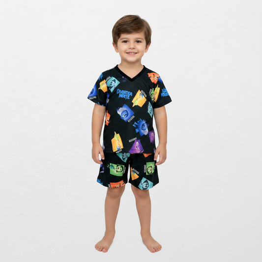Pijama Infantil Manga Curta Divertidamente Preto